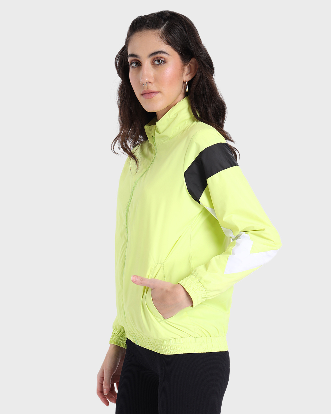 Shop Women's Lime Green Color Block Windcheater Jacket-Back
