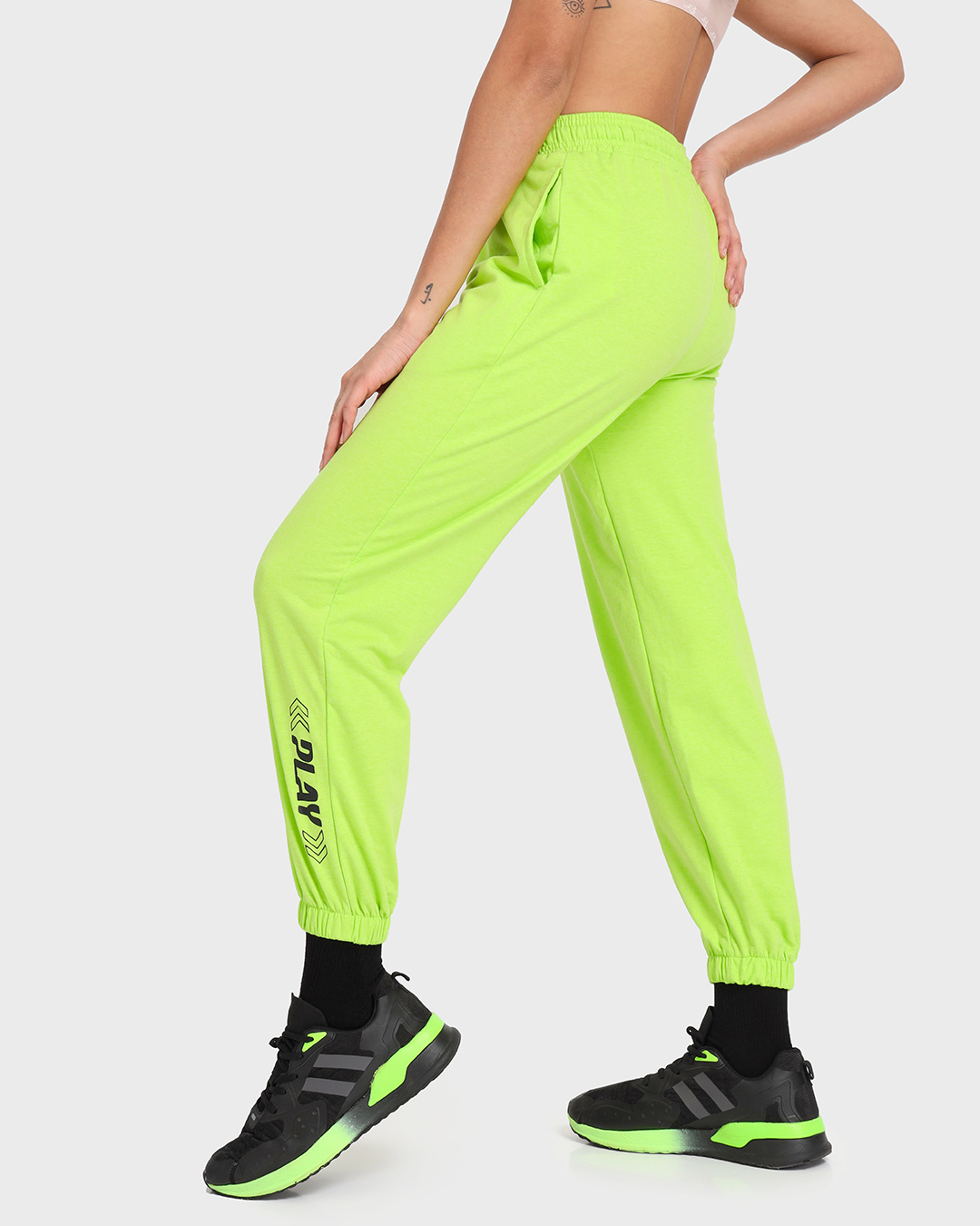 Shop Women's Green Play Typography Joggers-Back