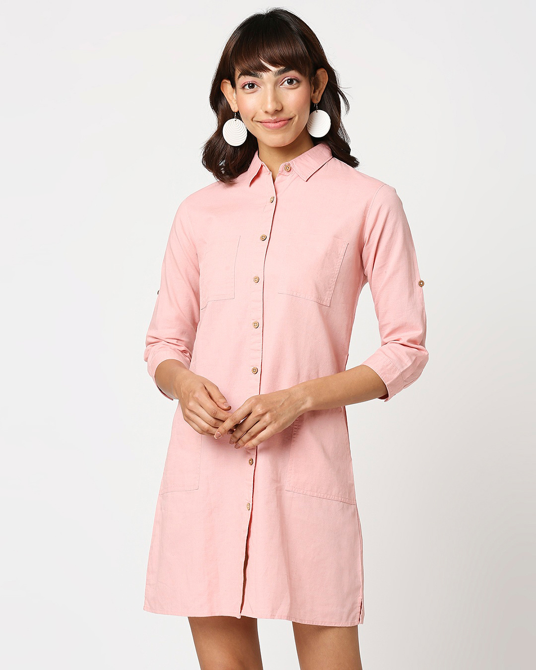 Shop Women's Linen Button Down Shirt Dress with Pockets-Back