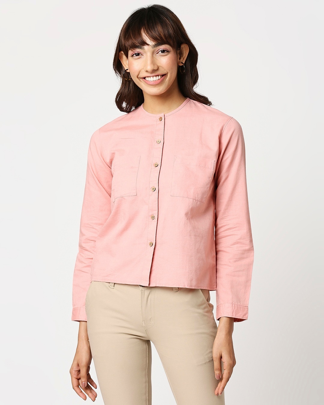 Shop Women's Linen Full Sleeves Pocket Shirt-Back