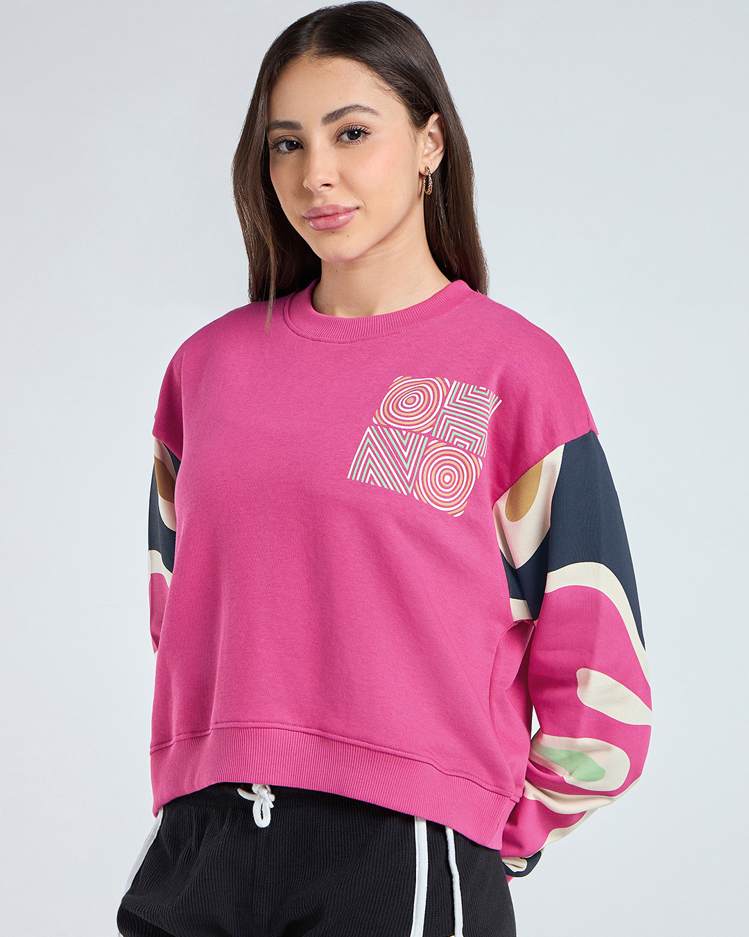 Shop Women's Pink Color Block Oversized Sweatshirt-Back