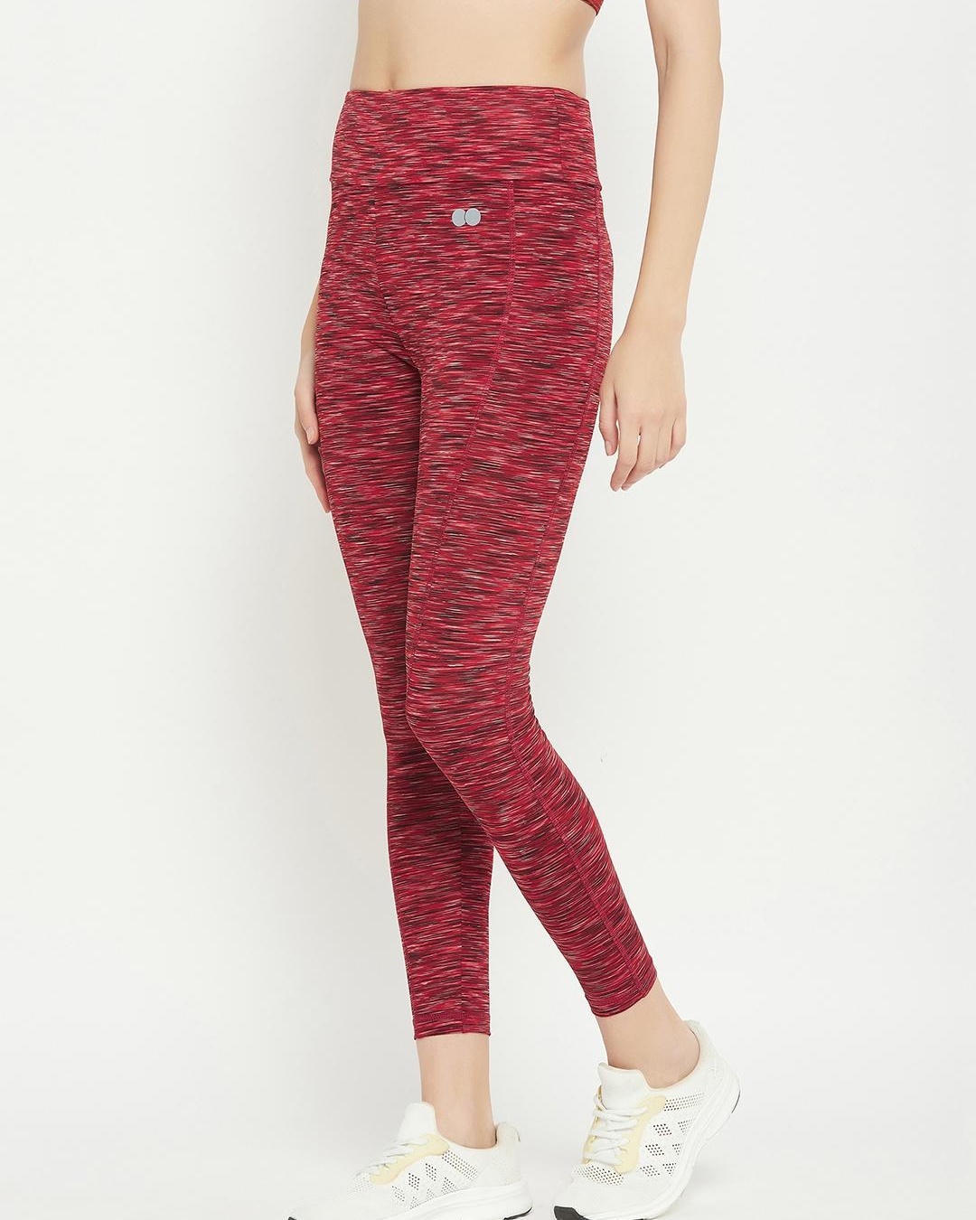 Shop Women's Maroon Abstract Printed Slim Fit Activewear Tights-Back