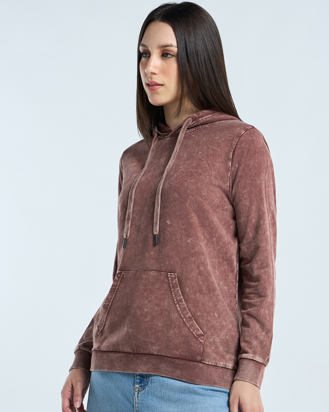 Shop Women's Maroon Acid Wash Hoodies-Back