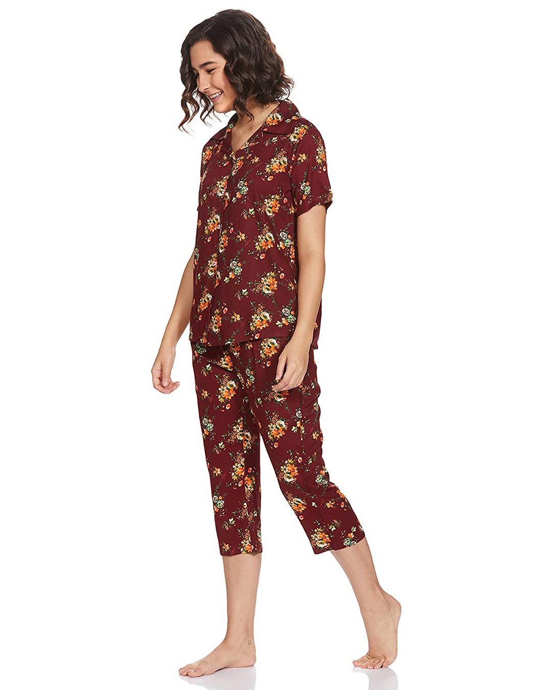 Shop Women's Maroon All Over Floral Printed Nightsuit-Back