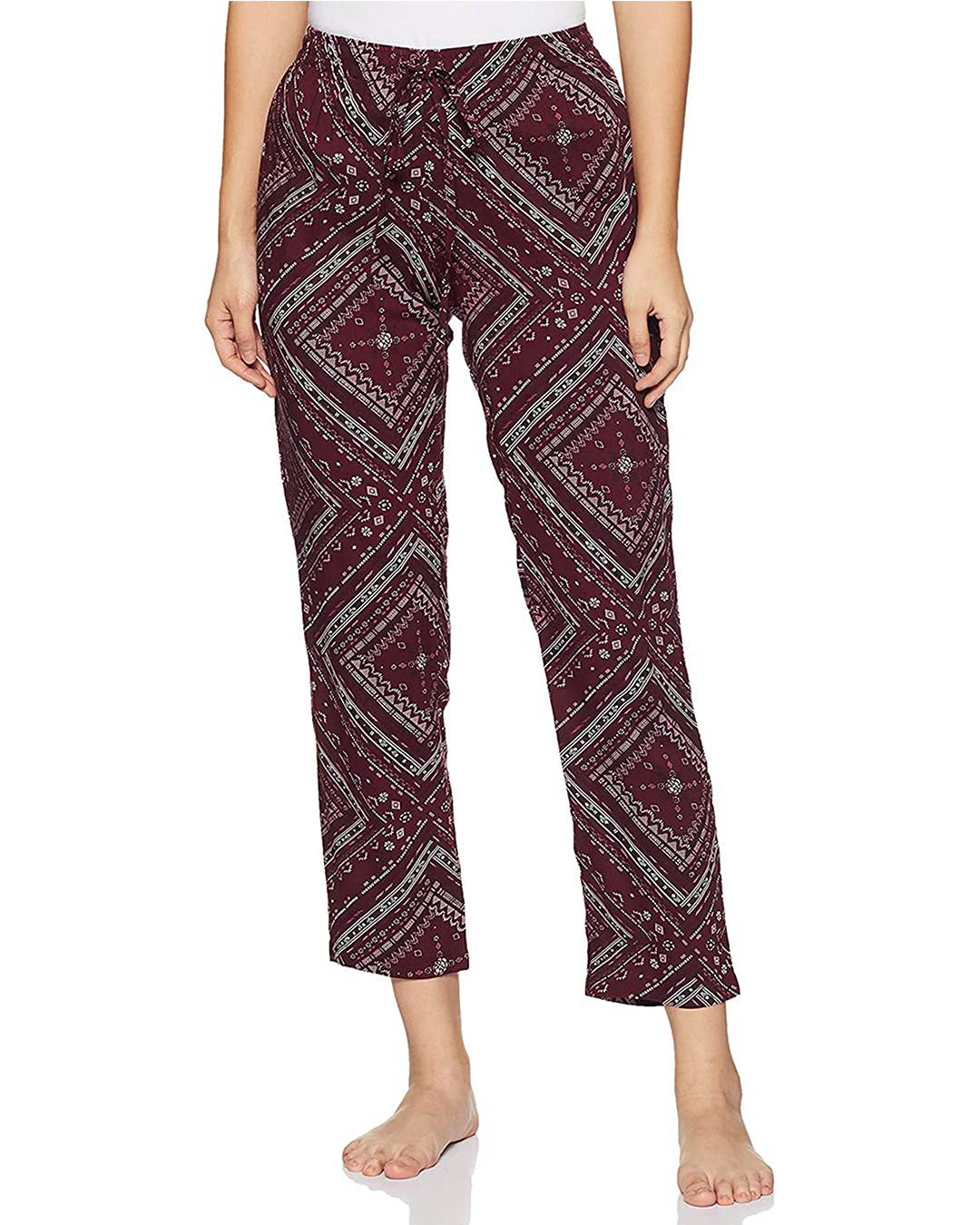 Buy Women's Maroon All Over Printed Rayon Pyjamas Online in India at