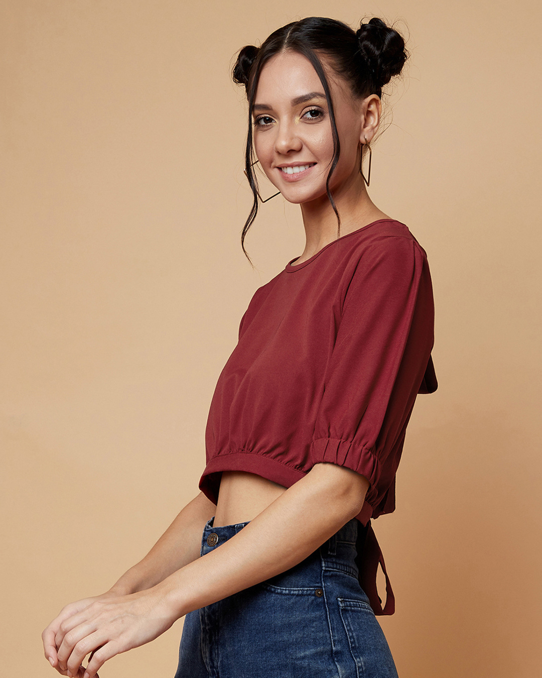 Shop Women's Maroon Back Knotted Short Top-Back