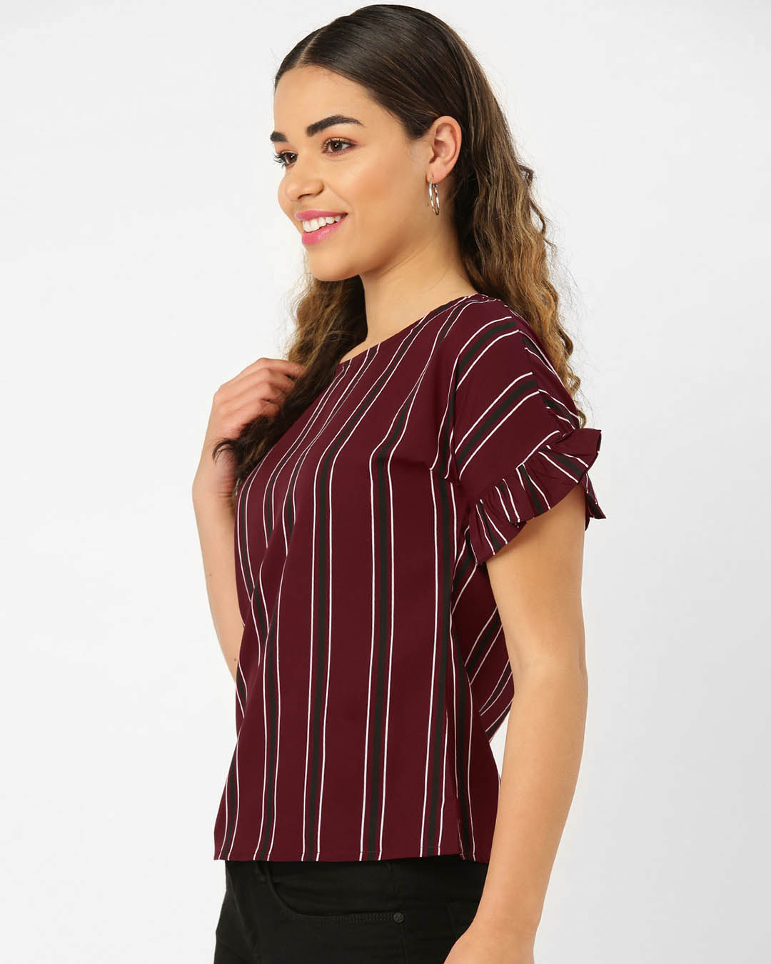 Shop Women's Maroon & Black Striped Top-Back