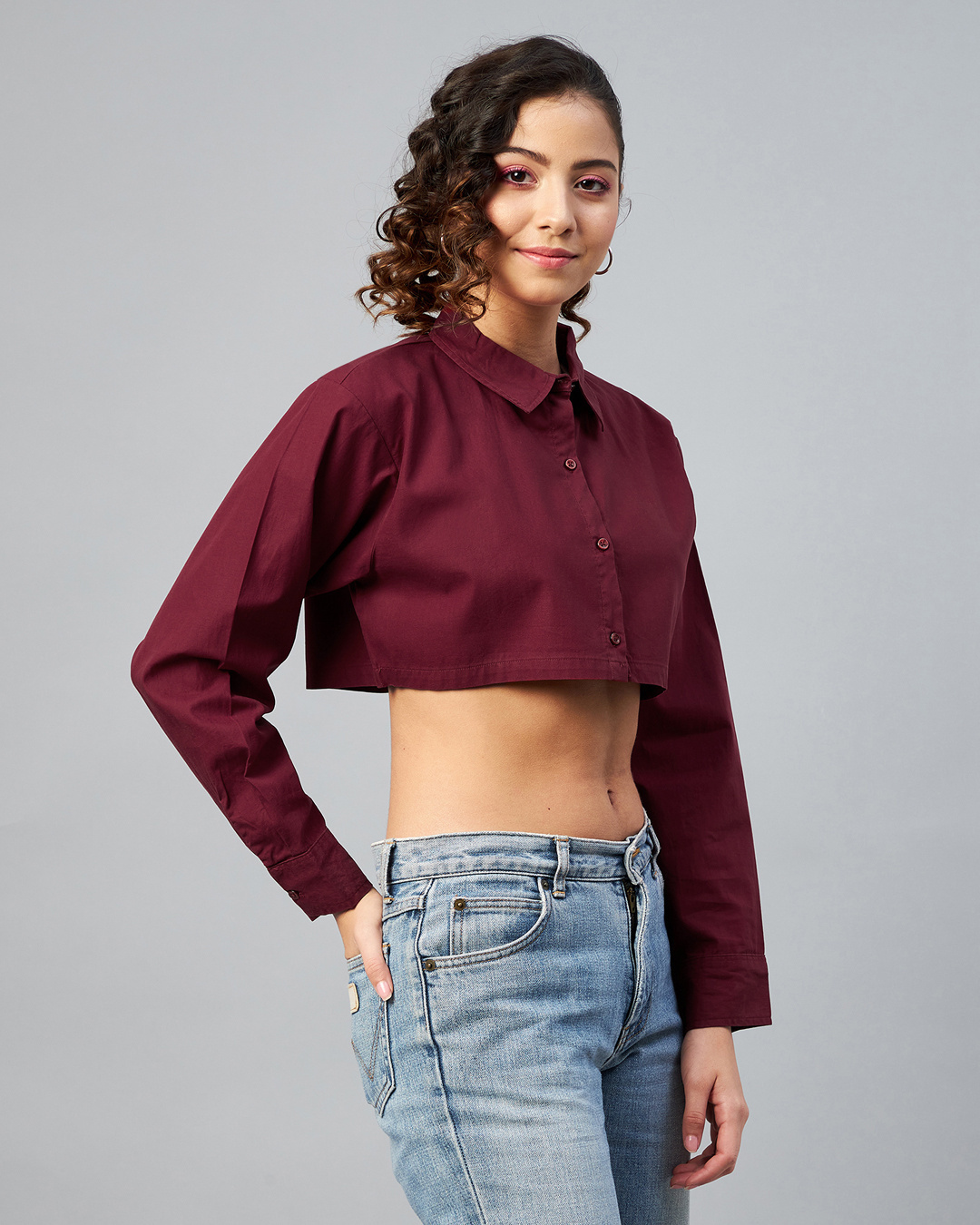Shop Women's Maroon Boxy Fit Crop Shirt-Back