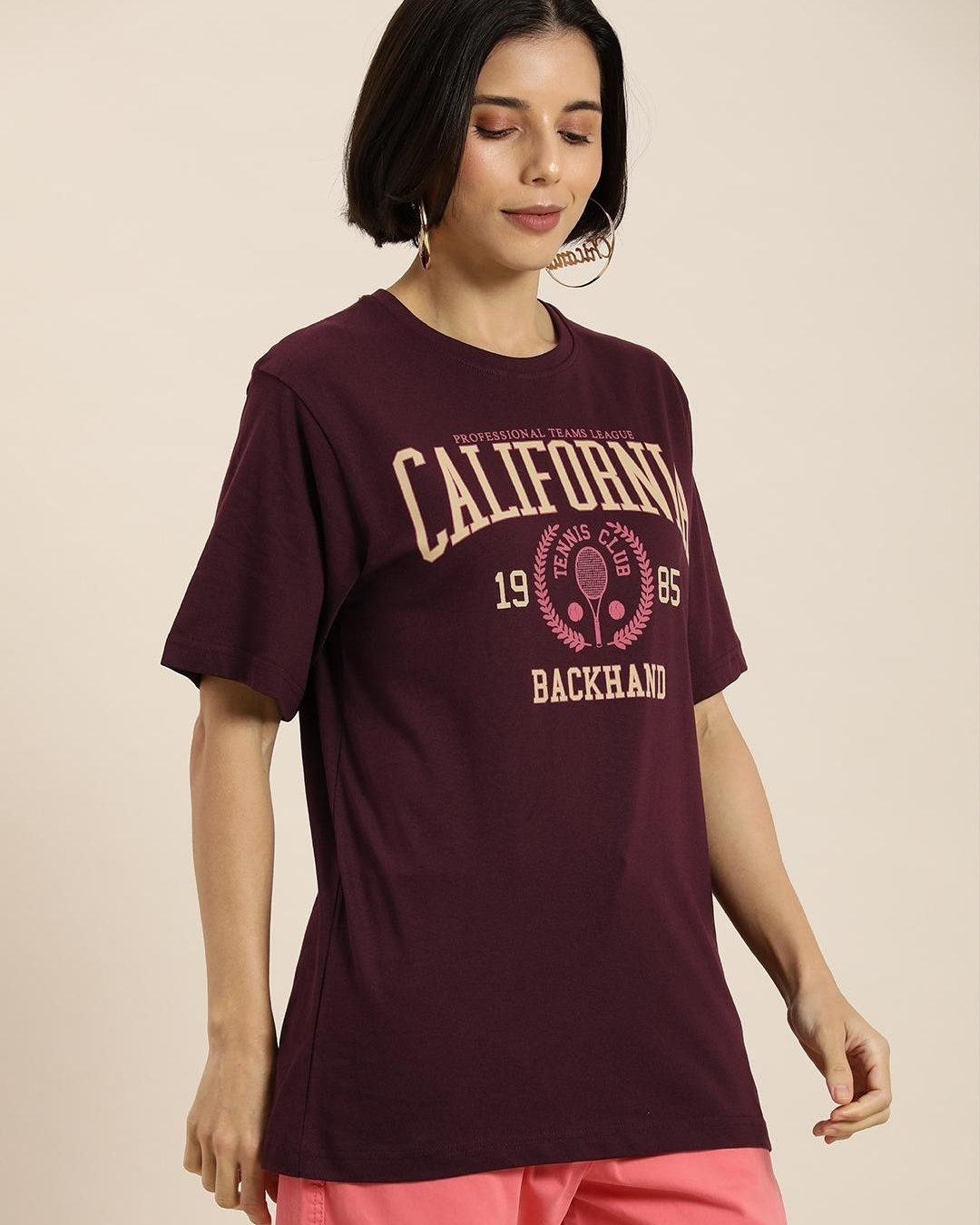 Shop Women's Maroon California Typography Oversized T-shirt-Back