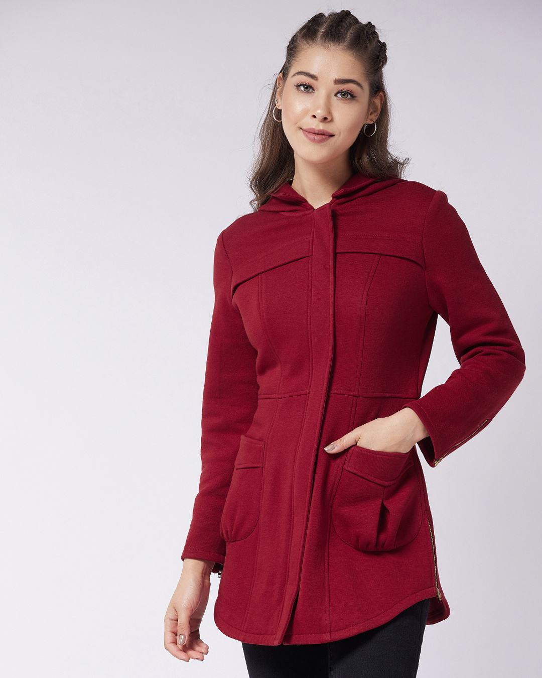 Buy Women's Maroon Collared Long Jacket Online at Bewakoof