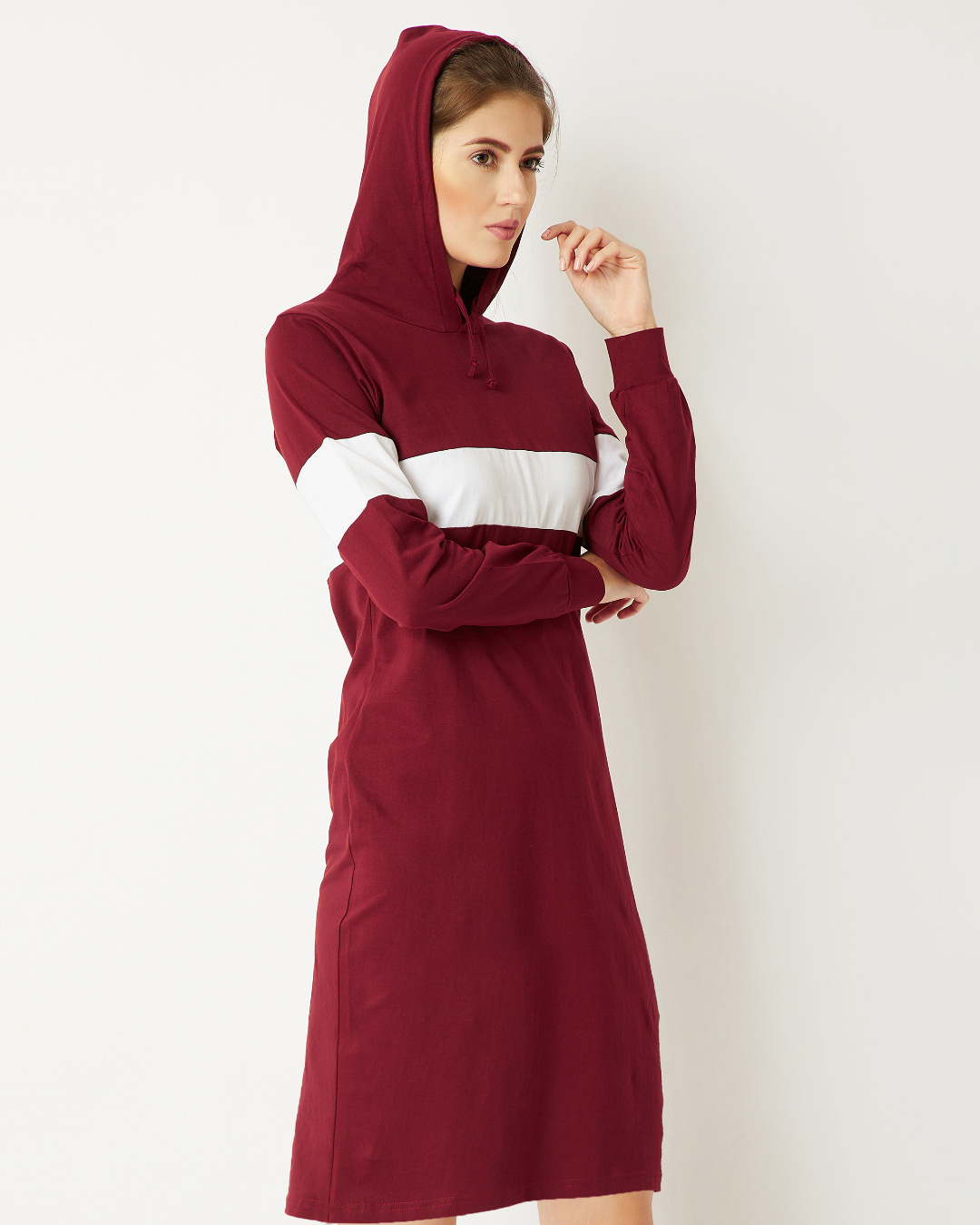 Shop Women's Maroon Color Block Oversized Fit Dress-Back