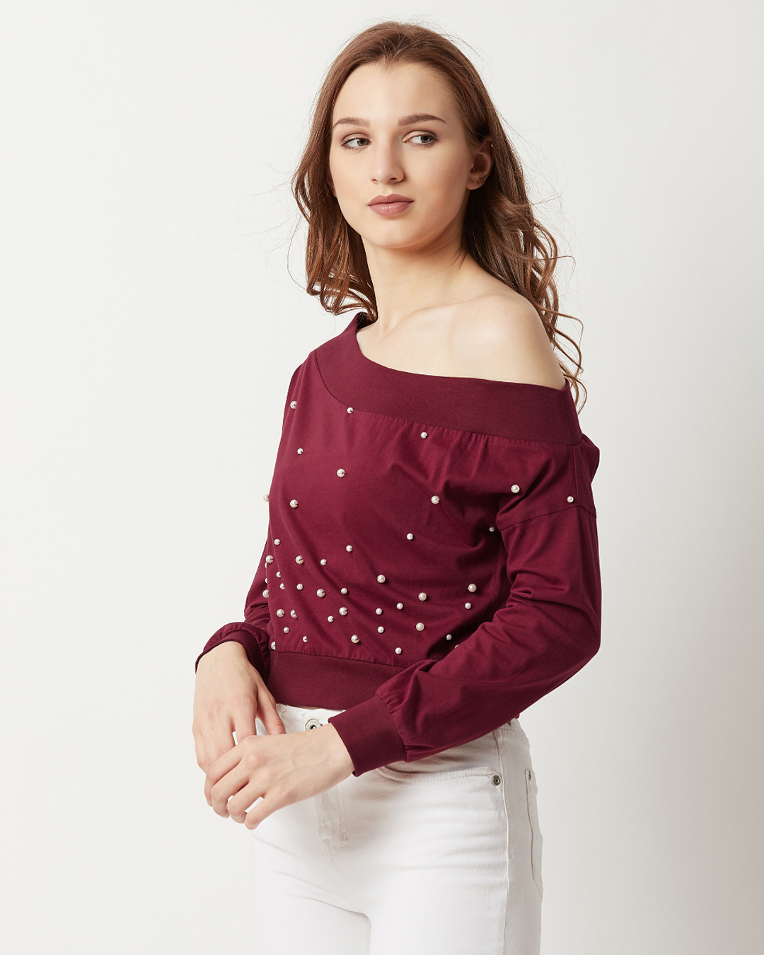 Shop Women's Maroon Cotton Jersey Sweatshirt-Back