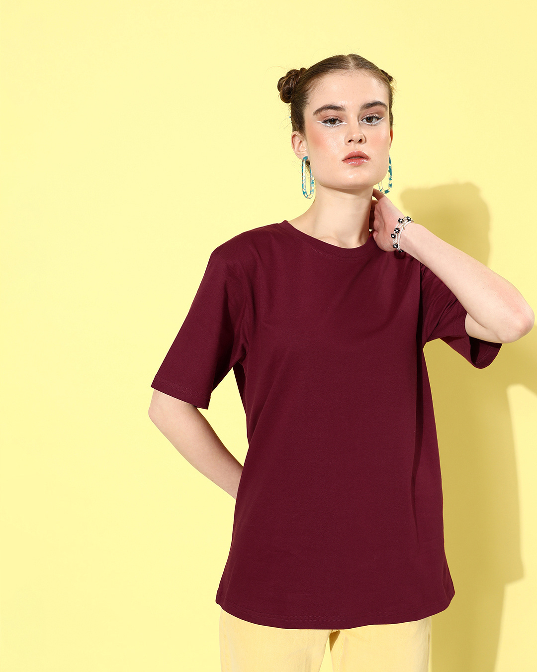 Shop Women's Maroon Graphic Printed Oversized T-shirt-Back