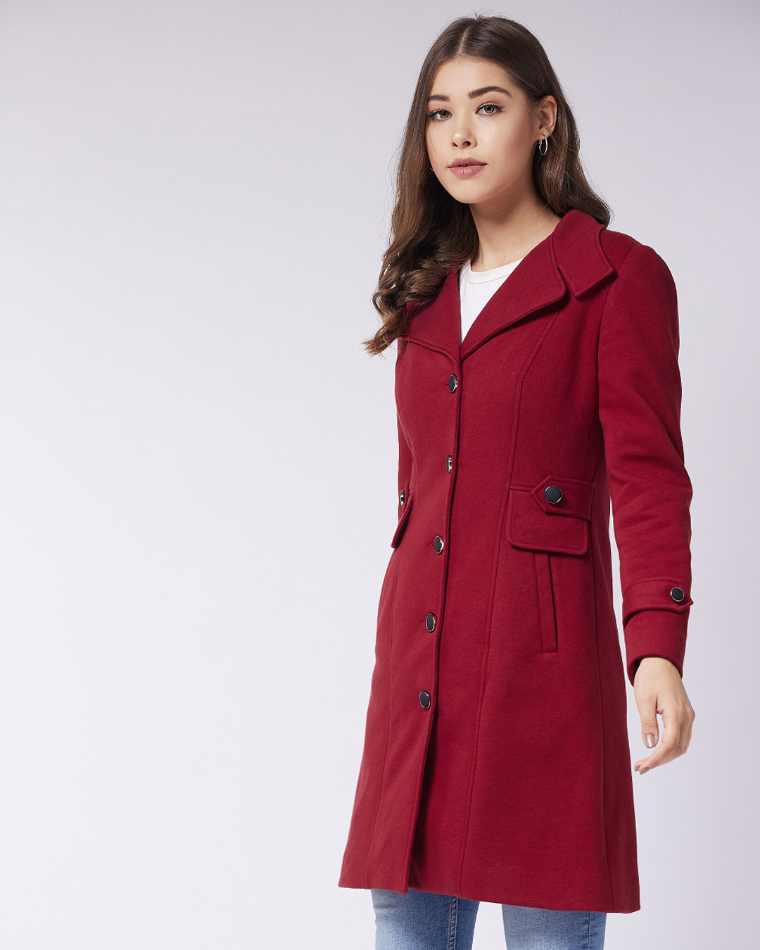 Shop Women's Maroon Long Jacket-Back