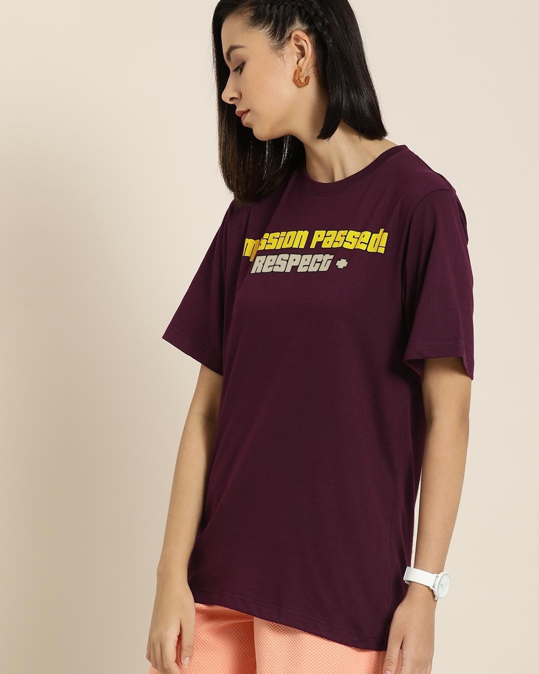 Shop Women's Maroon Mission Passed Typography Oversized T-shirt-Back