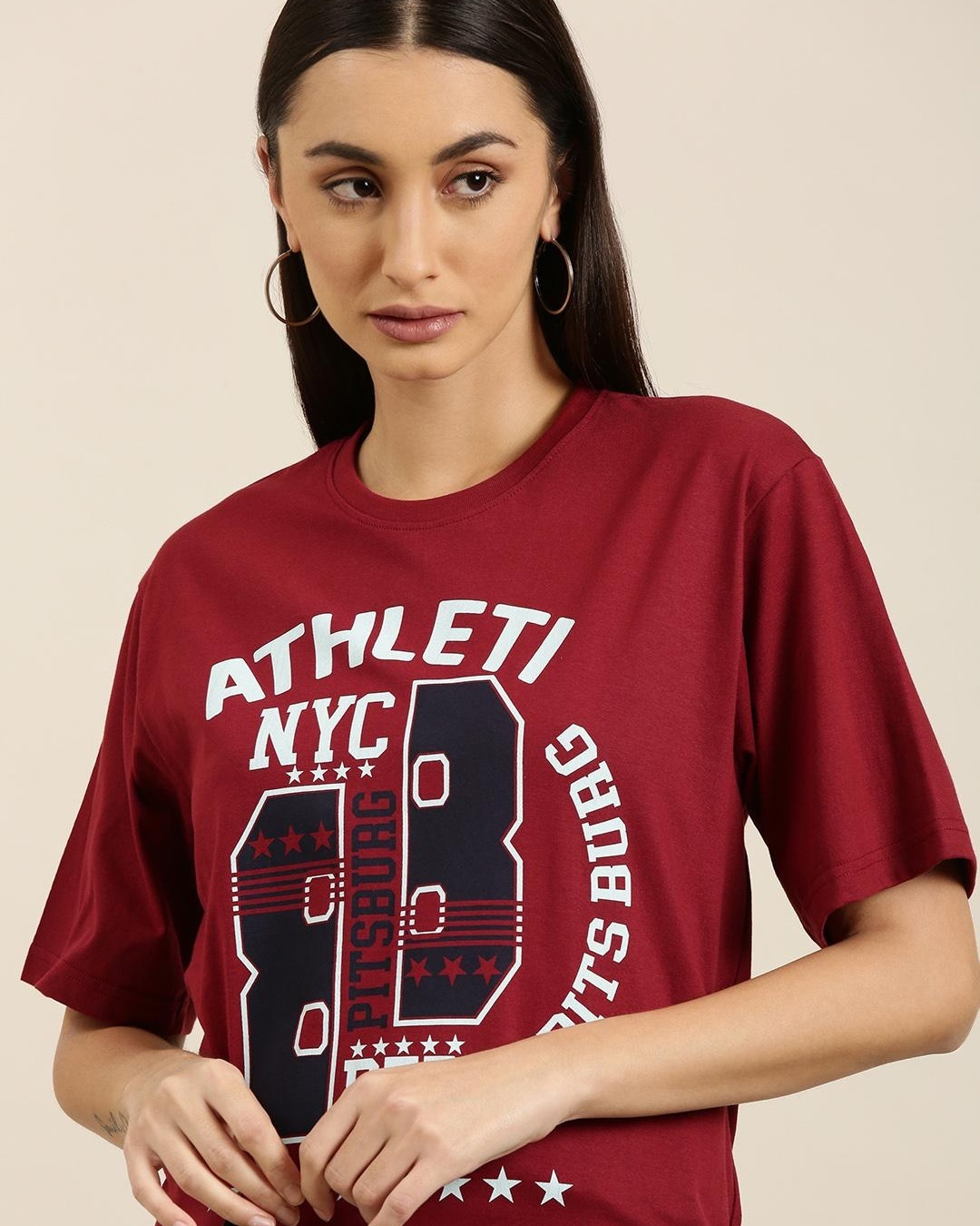 Buy Women's Maroon NYC Typography Oversized Tshirt for Women Maroon