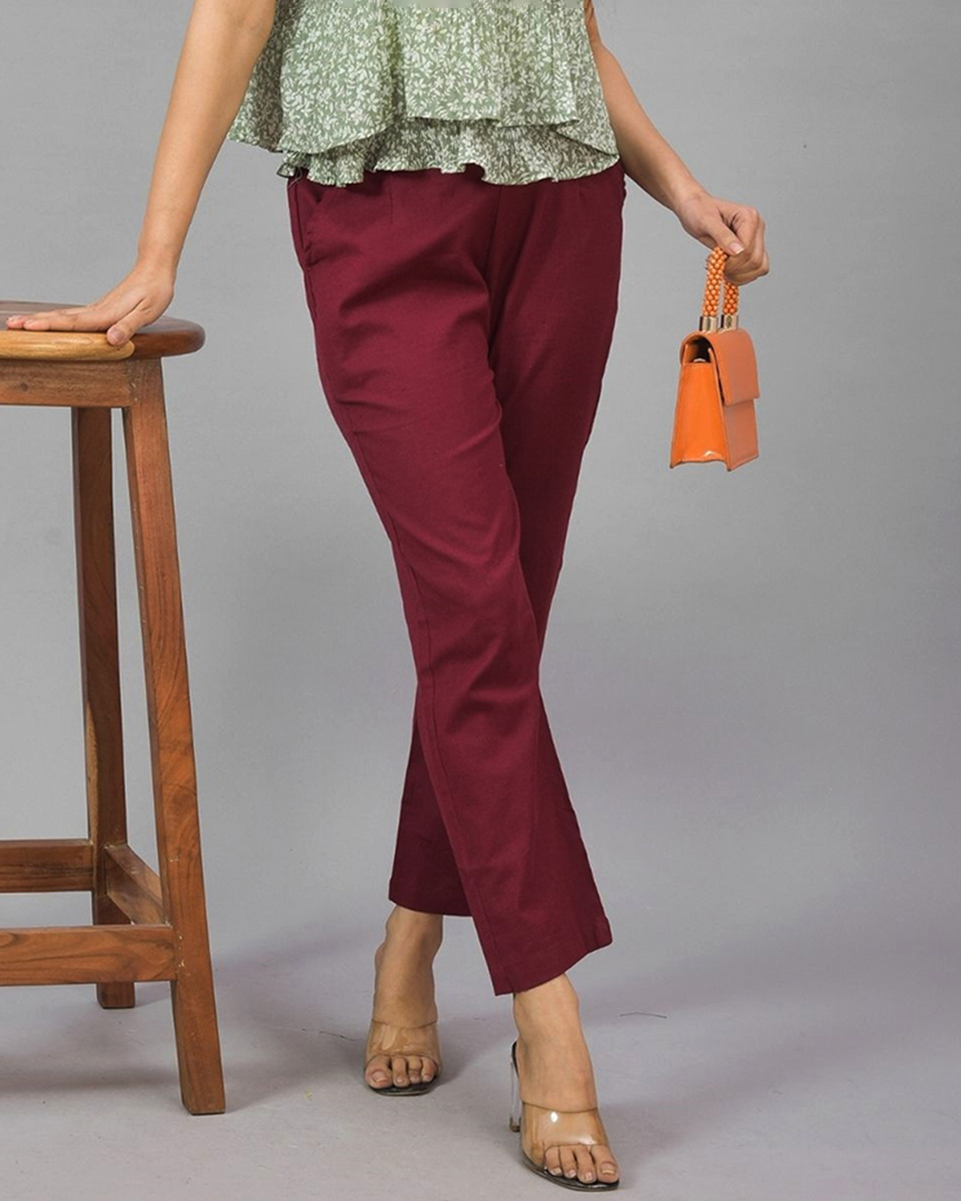 comfort fit cotton pants - maroon