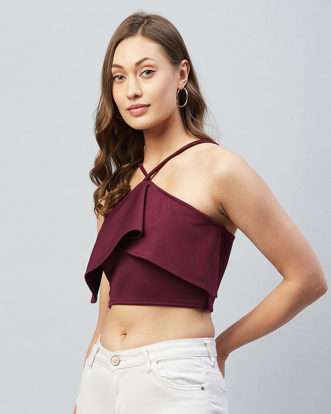 Shop Women's Maroon Ruffled Short Top-Back