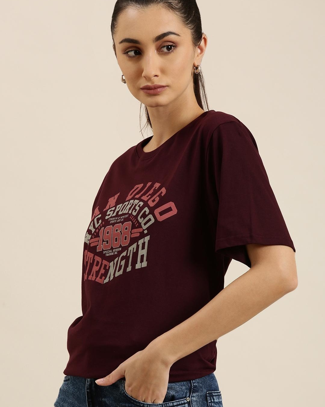 Shop Women's Maroon San Diego Typography Oversized T-shirt-Back