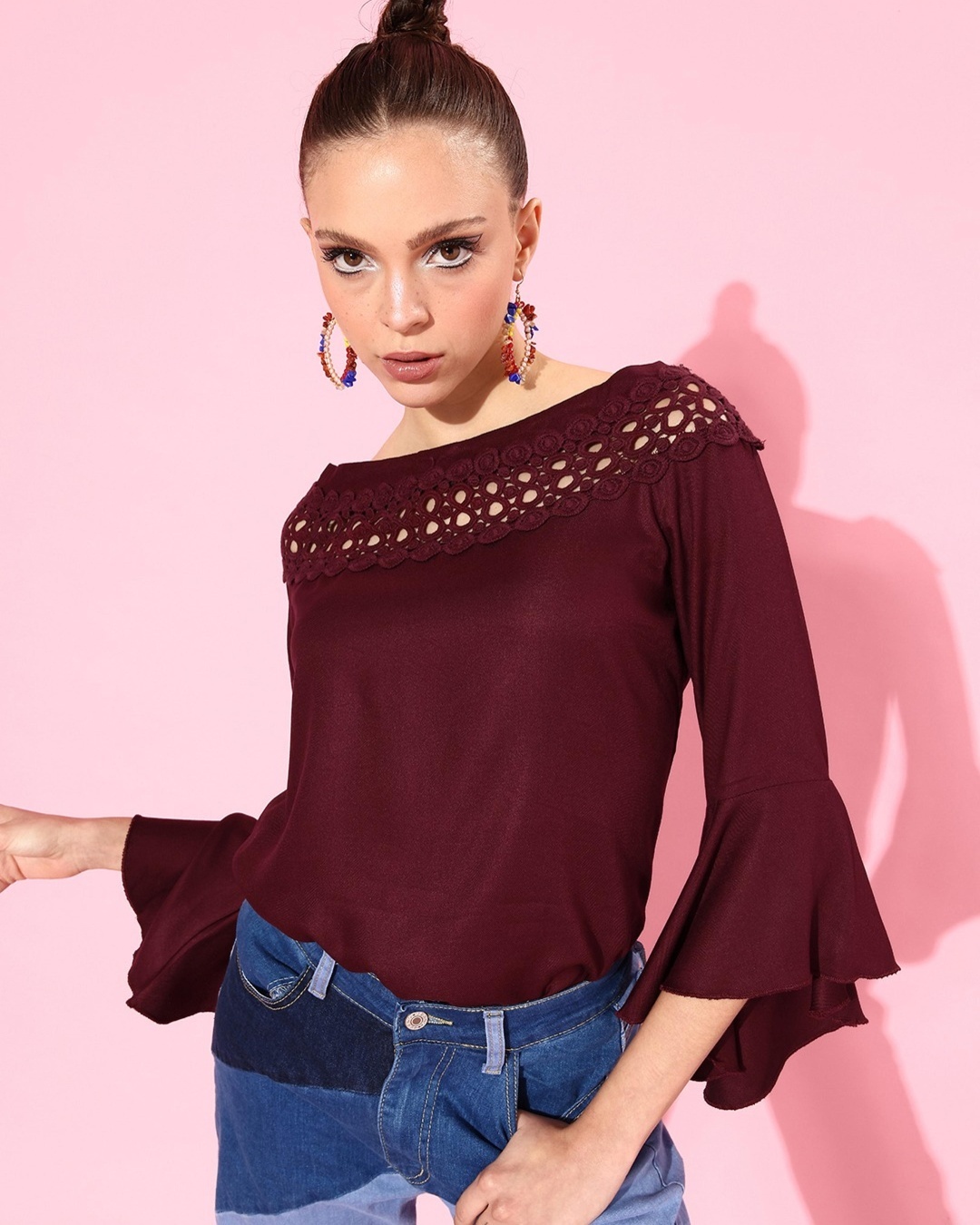 Buy Women's Maroon Self Design Top for Women Online at Bewakoof