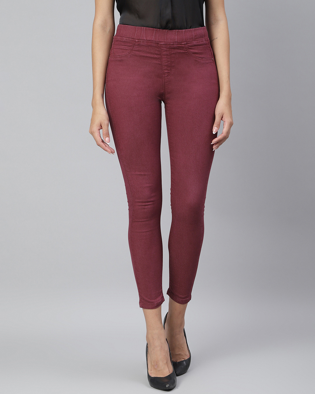 Women Maroon Nylon Viscose Jegging
