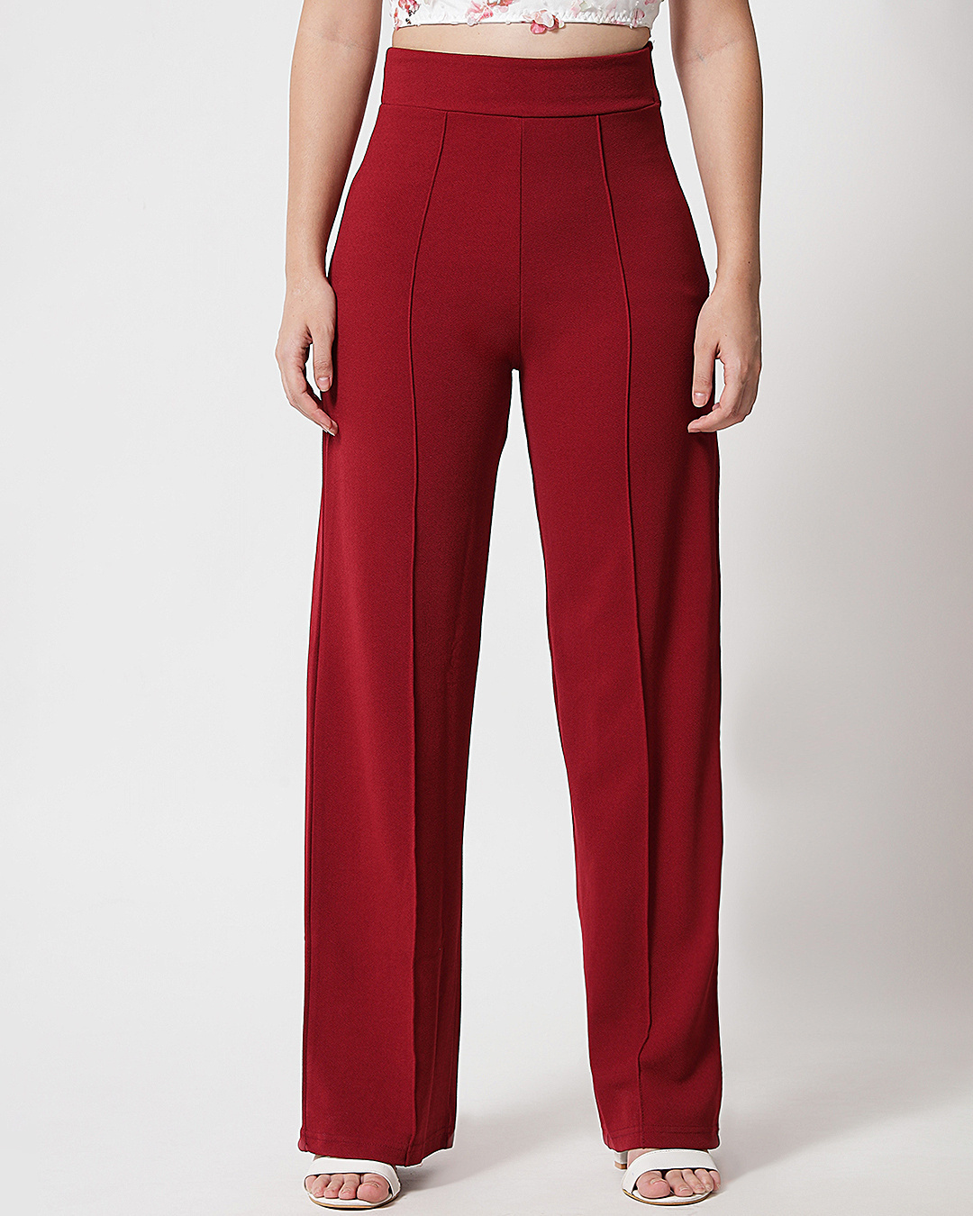 Buy Women's Maroon Straight fit Trousers for Women Maroon Online at ...