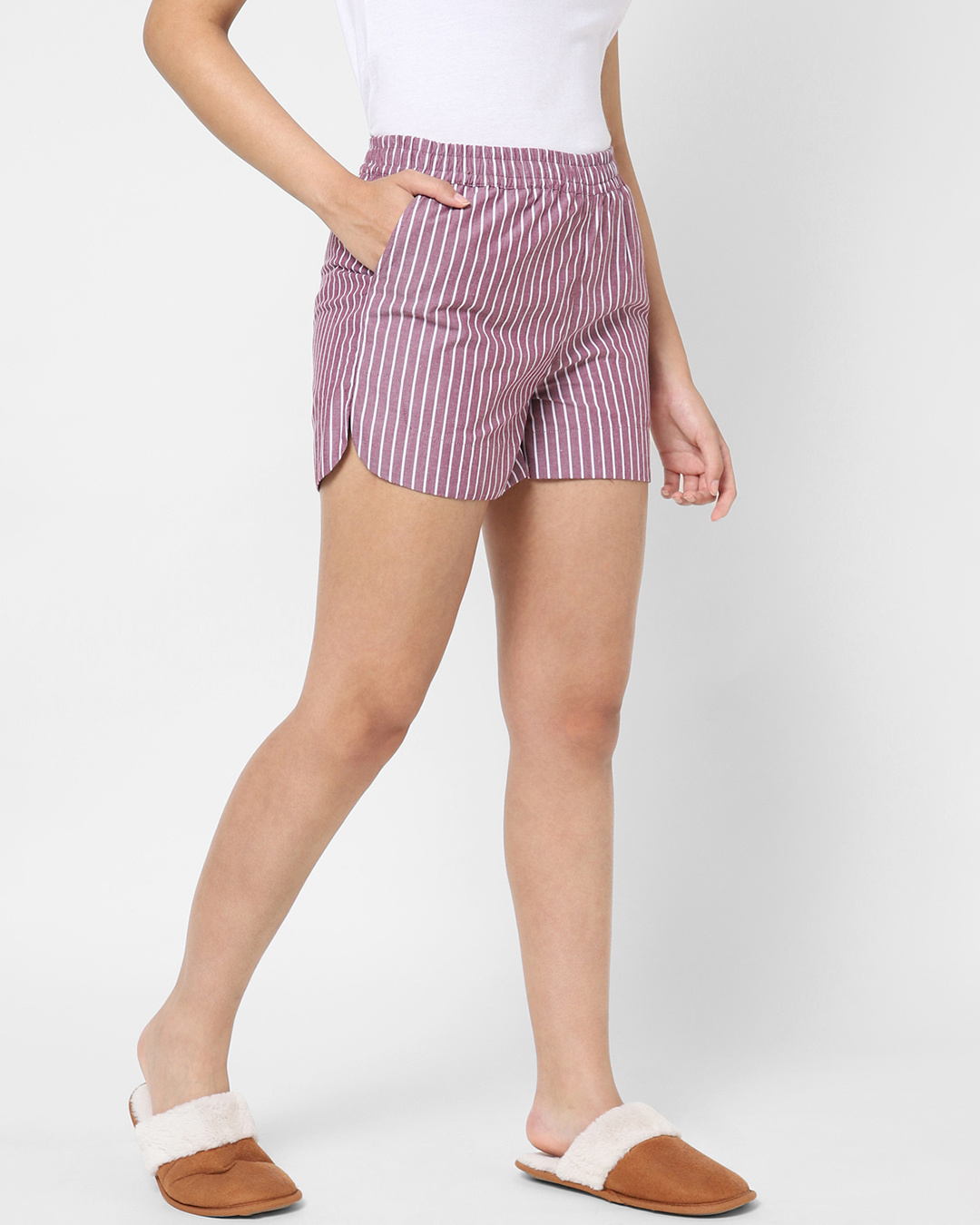 Shop Women's Maroon Striped Shorts-Back