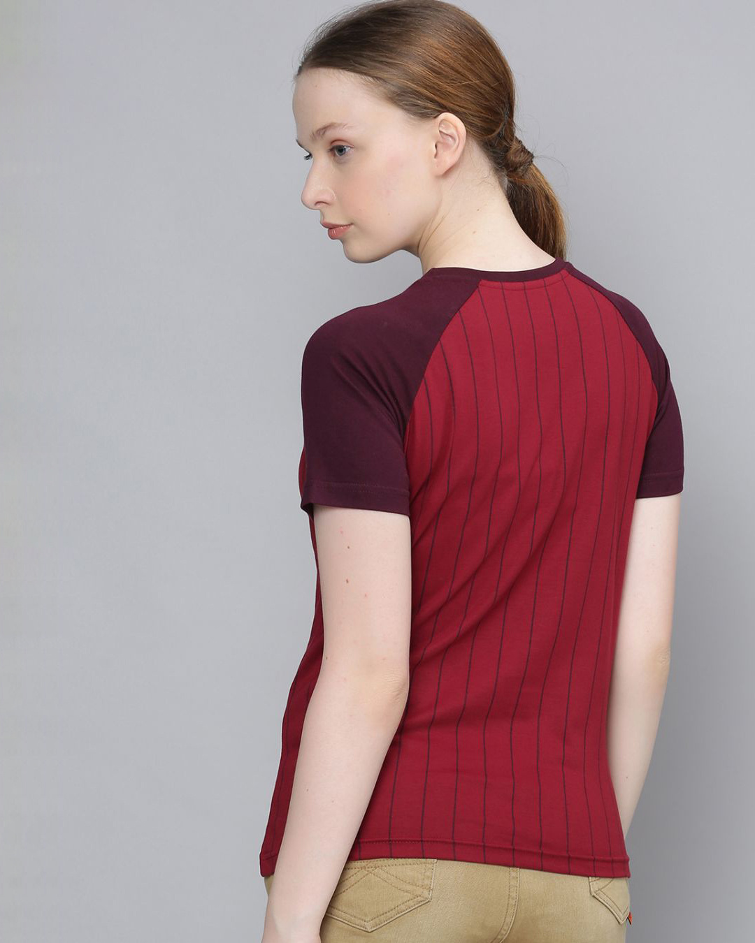 Shop Women's Maroon Striped T-shirt-Back
