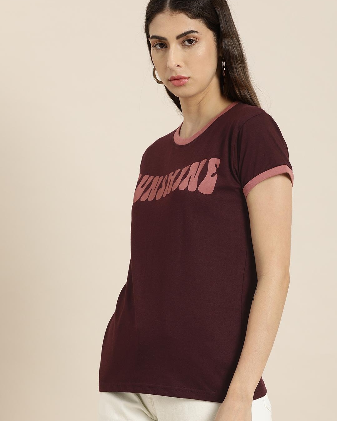 Shop Women's Maroon Sunshine Typography T-shirt-Back