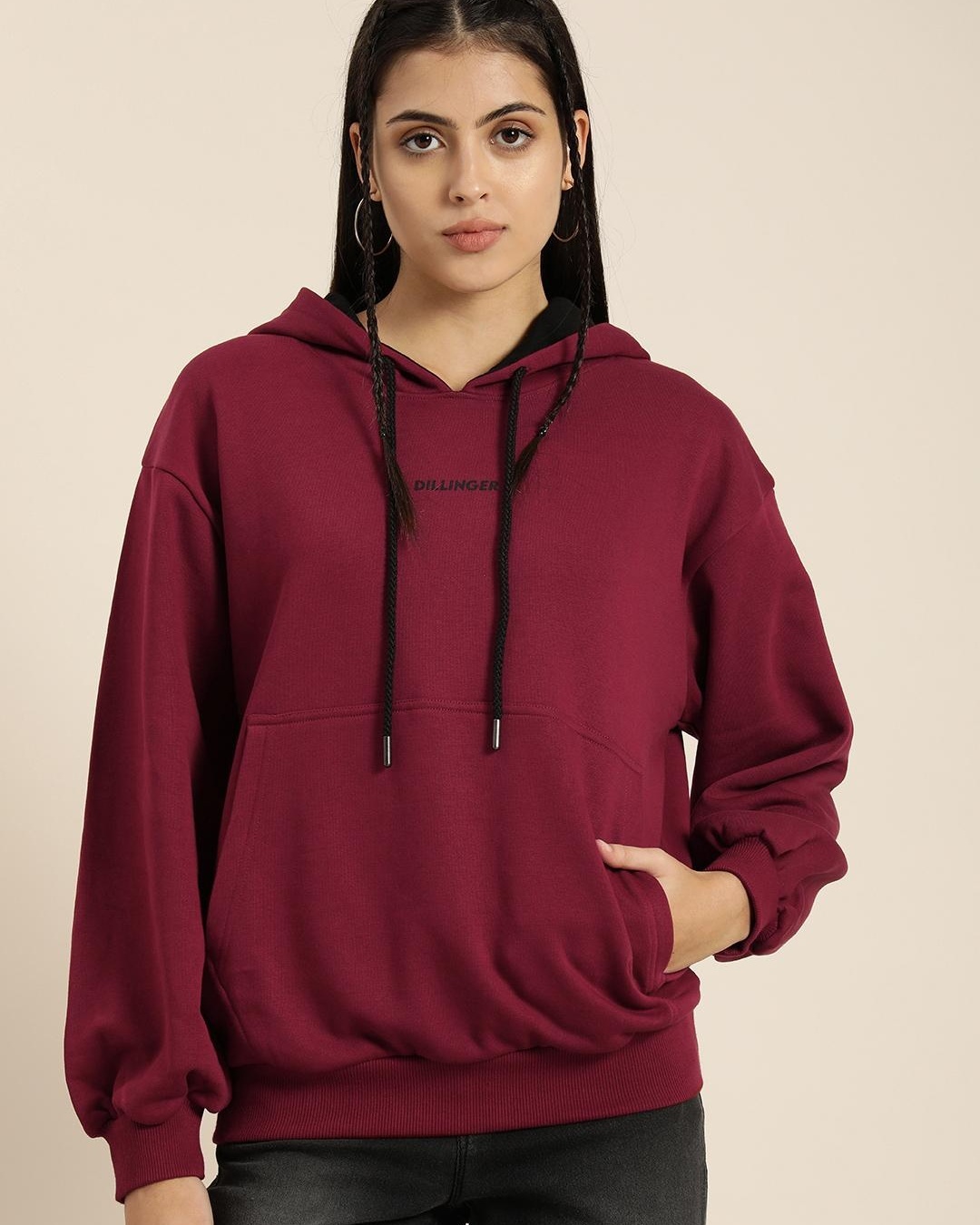 Buy Women's Maroon Typography Oversized Hoodie Online at Bewakoof