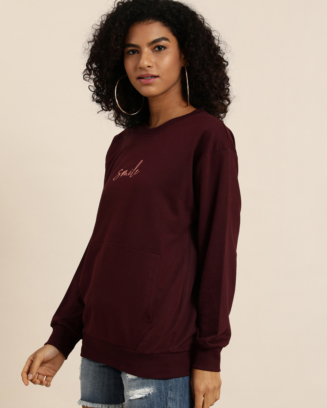 Shop Women's Maroon Typography Oversized Sweatshirt-Back