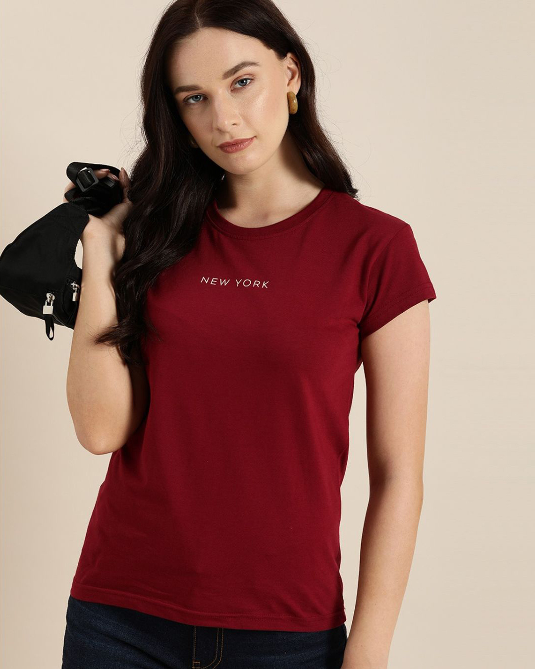 Shop Women's Maroon Typography T-shirt-Front