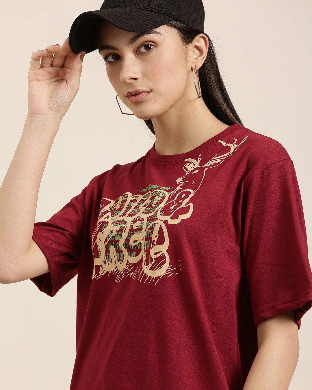 Shop Women's Maroon Wild & Free Typography Oversized T-shirt-Back