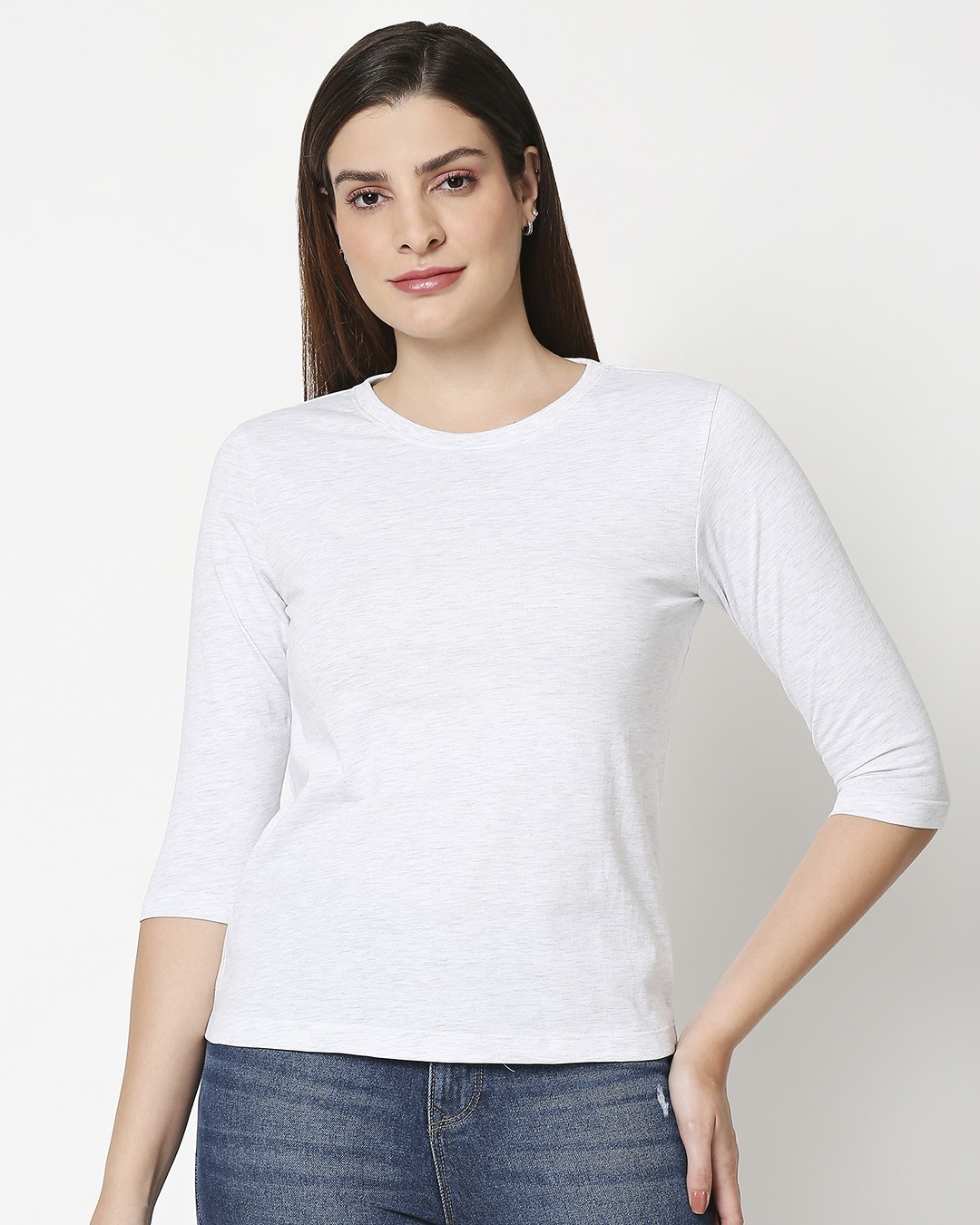Shop Women's Melange Raglan 3/4th Sleeve Slim Fit T-shirt-Back