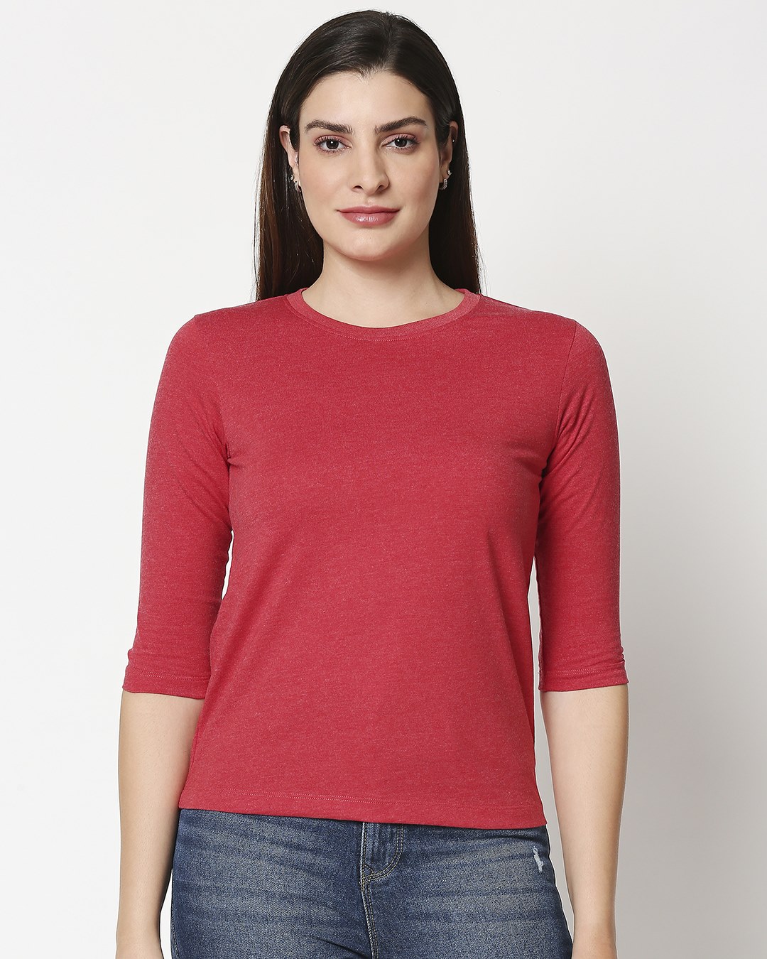 Shop Women's Red 3/4 Sleeve Slim Fit T-shirt-Back