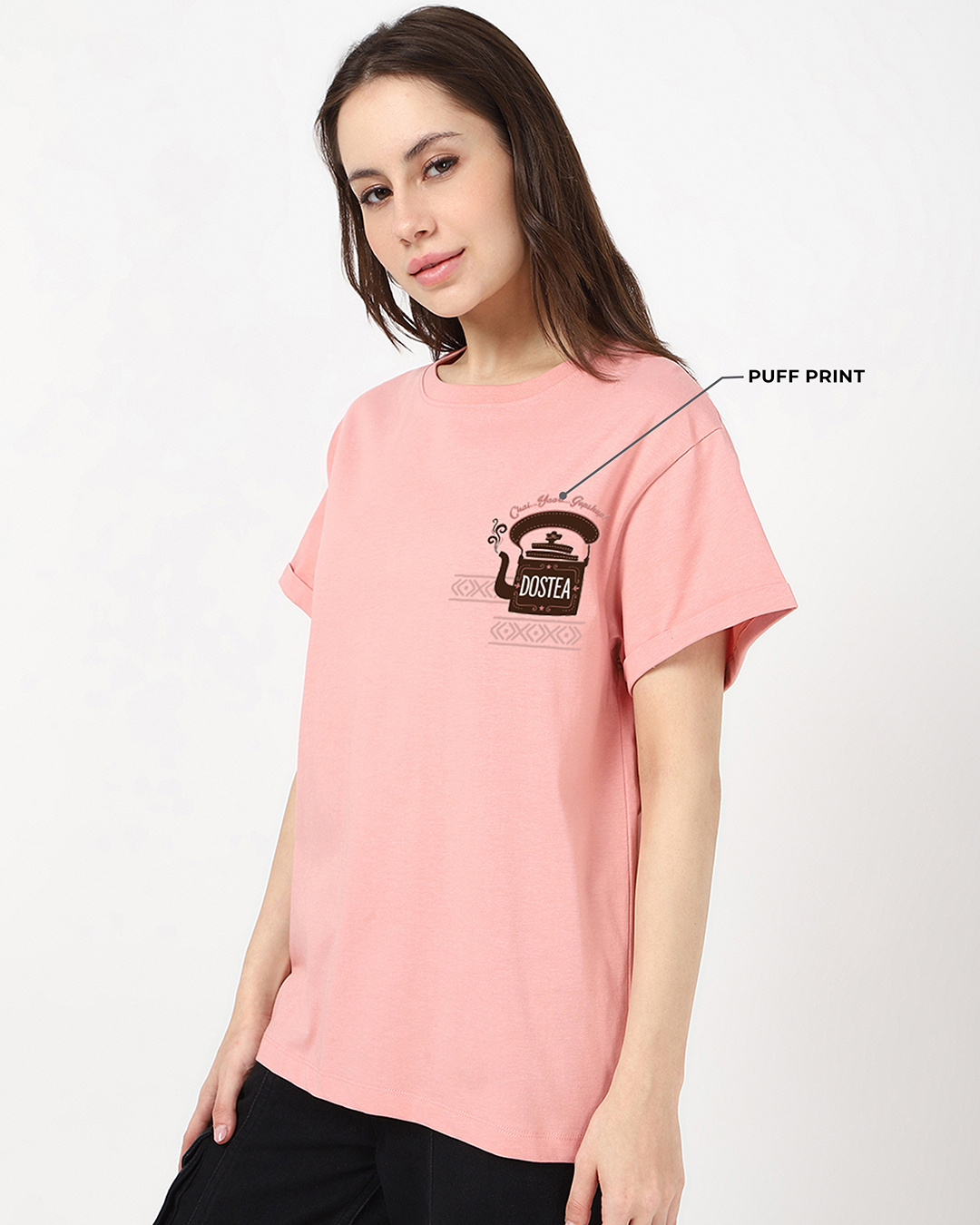 Shop Women's Mellow Rose Pink Dostea Graphic Printed Boyfriend T-shirt-Back