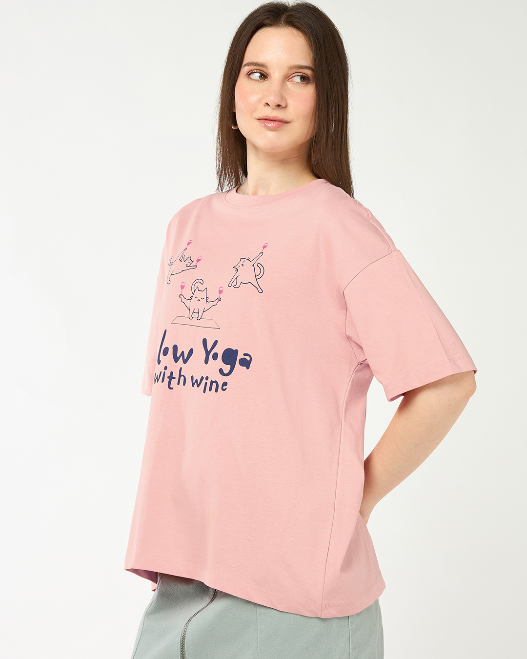 Shop Women's Mellow Rose Pink Slow Yoga Graphic Printed Oversized T-shirt-Back