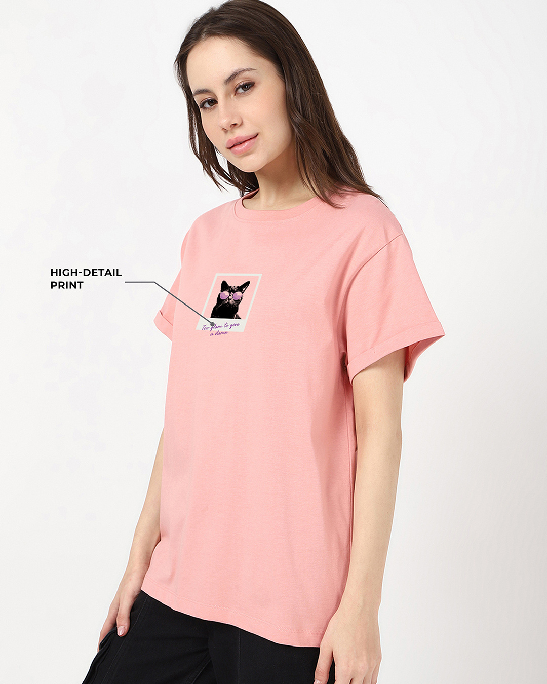 Shop Women's Mellow Rose Pink Too Glam Graphic Printed Boyfriend T-shirt-Back