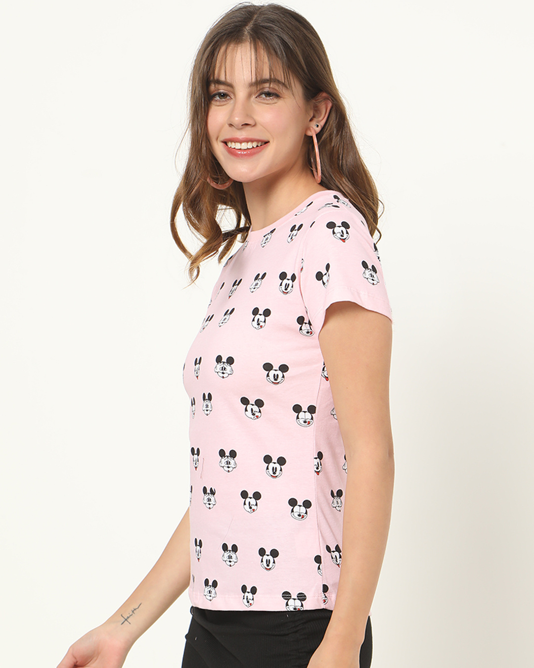 Shop Women's Pink All Over Mickey Printed T-shirt-Back