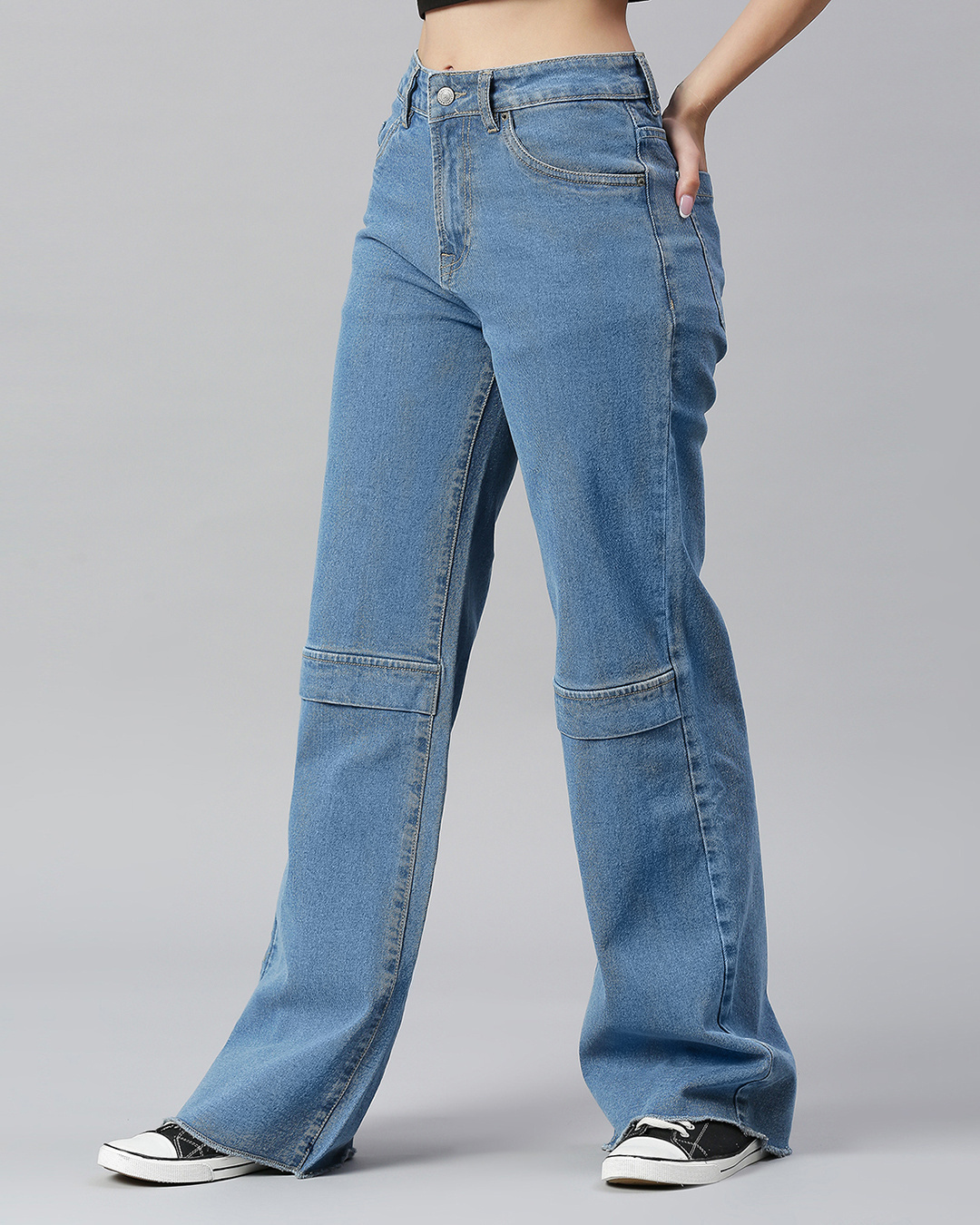 Shop Women's Mid Blue Flared Jeans-Back