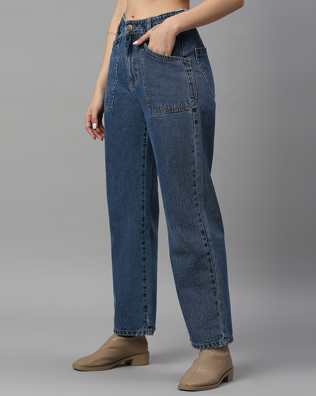 Shop Women's Mid Blue Mom Fit Jeans-Back