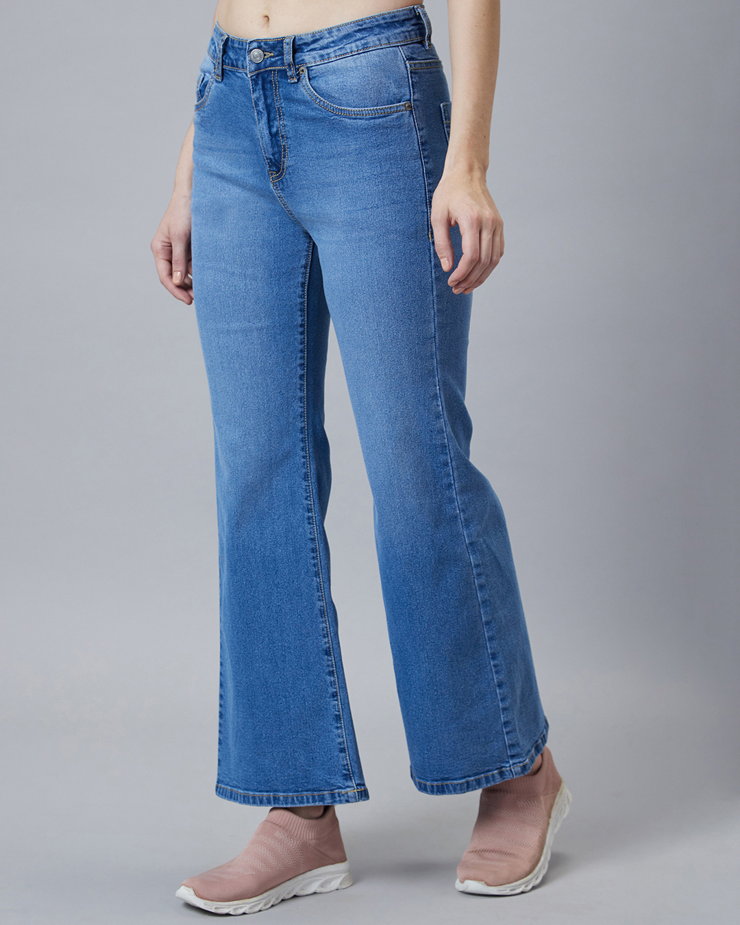 Shop Women's Mid Blue Washed Bootcut Jeans-Back