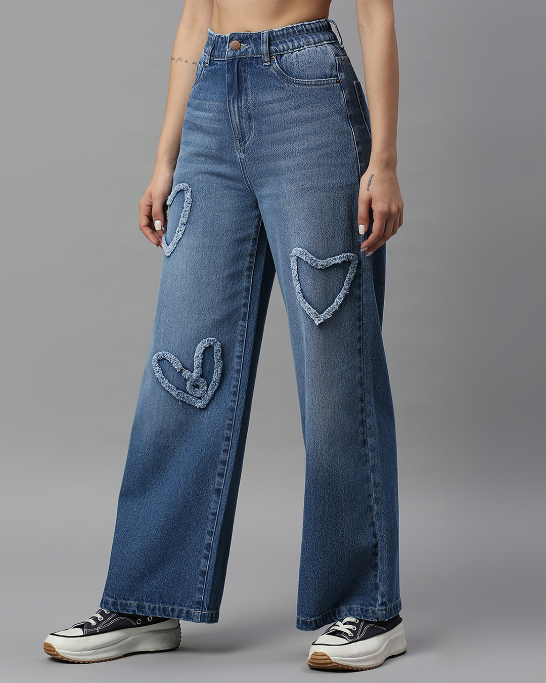 Shop Women's Mid Blue Washed Wide Leg Jeans-Back