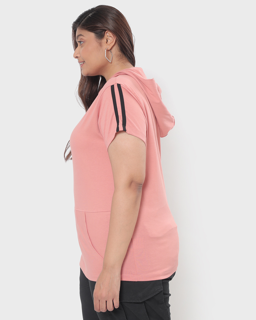 Shop Women's Misty Pink Plus Size Hoodie T-shirt-Back