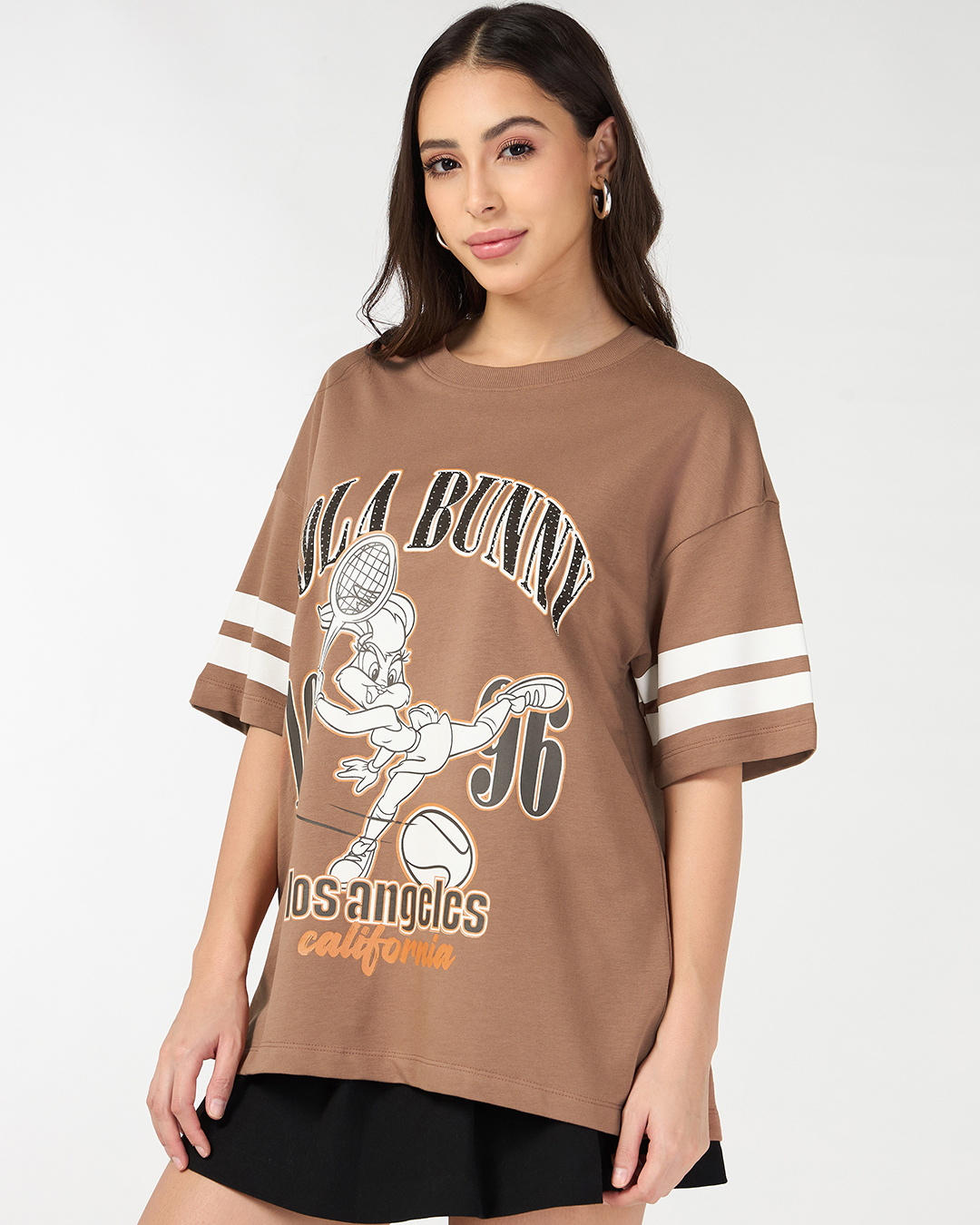 Shop Women's Mocha Mousse Brown Graphic Printed Oversized T-shirt-Back
