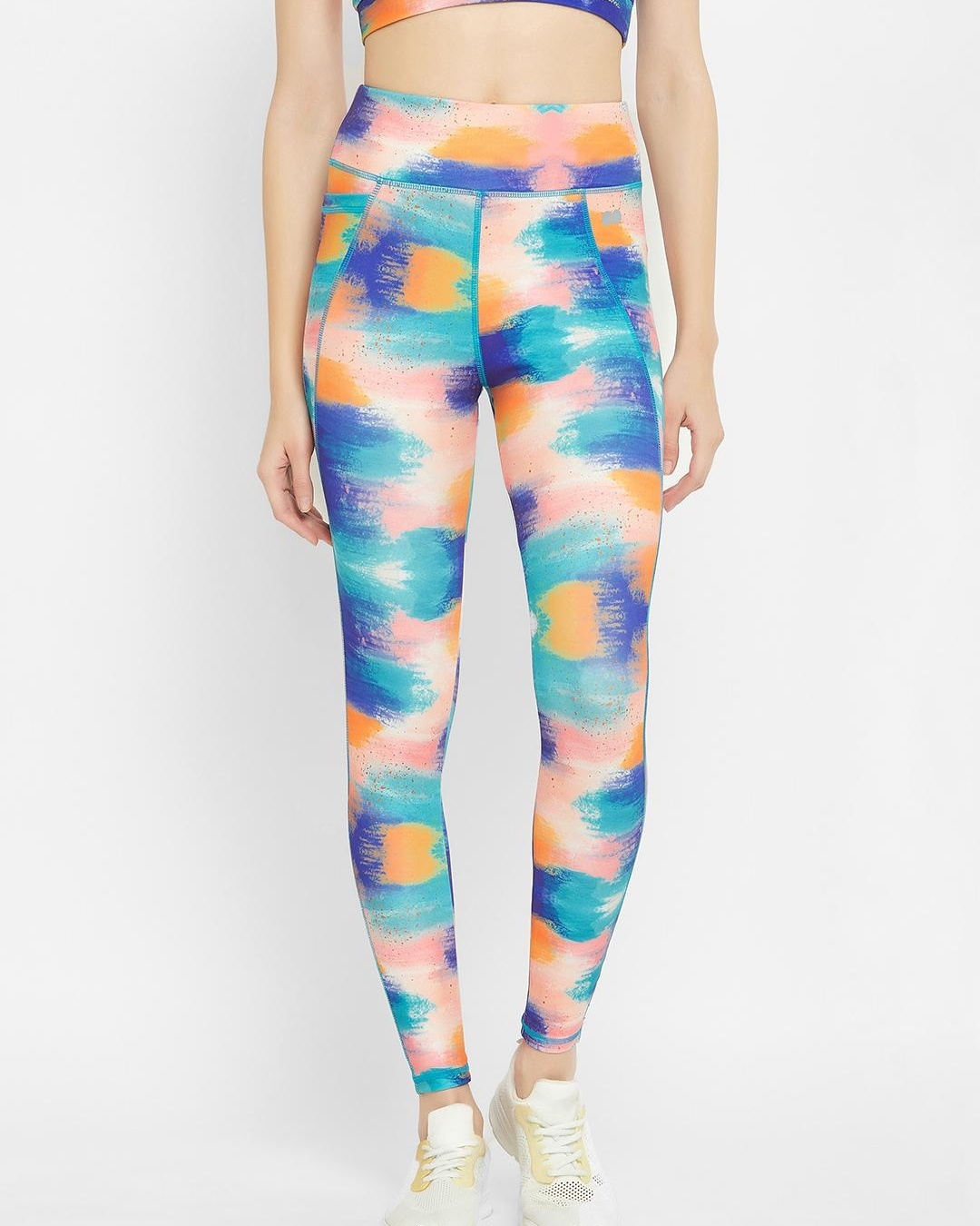 Buy Women's Multicolor Abstract Printed Slim Fit Activewear Tights for