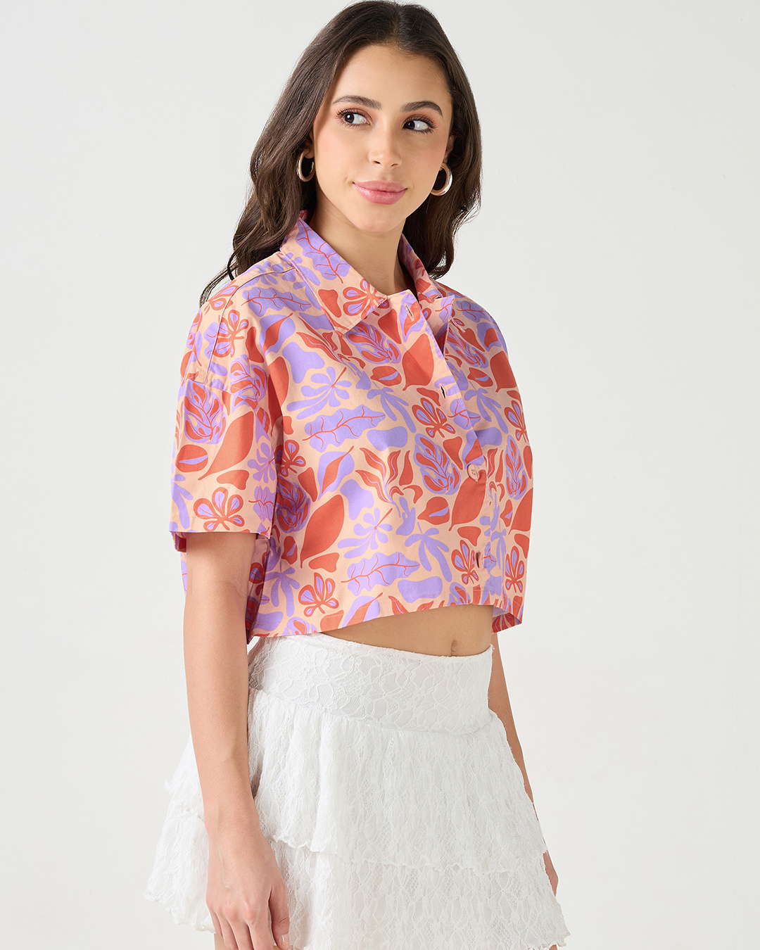 Shop Women's Multicolor All Over Printed Oversized Crop Shirt-Back