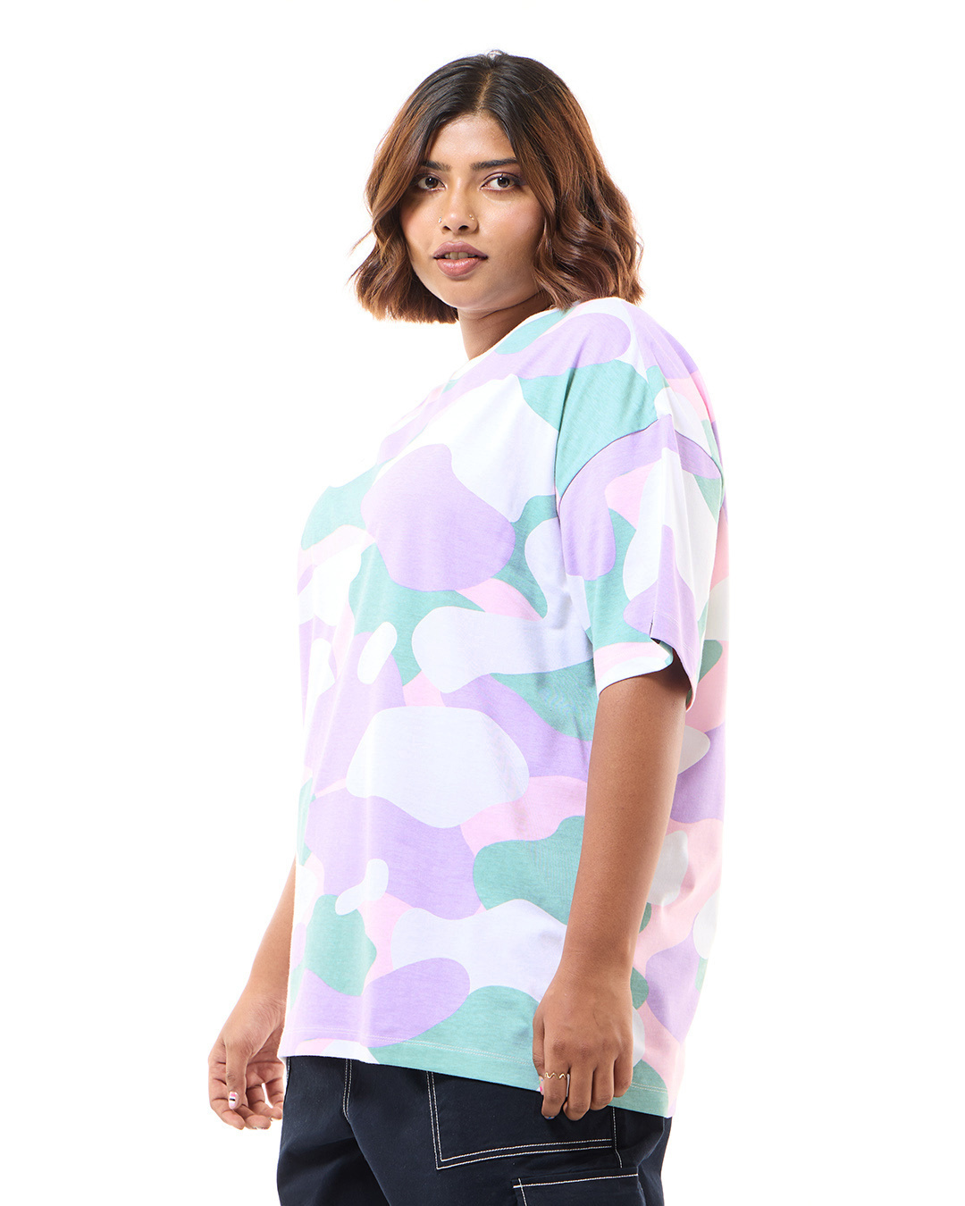 Shop Women's Multicolor Camouflage Printed Oversized Plus Size T-shirt-Back