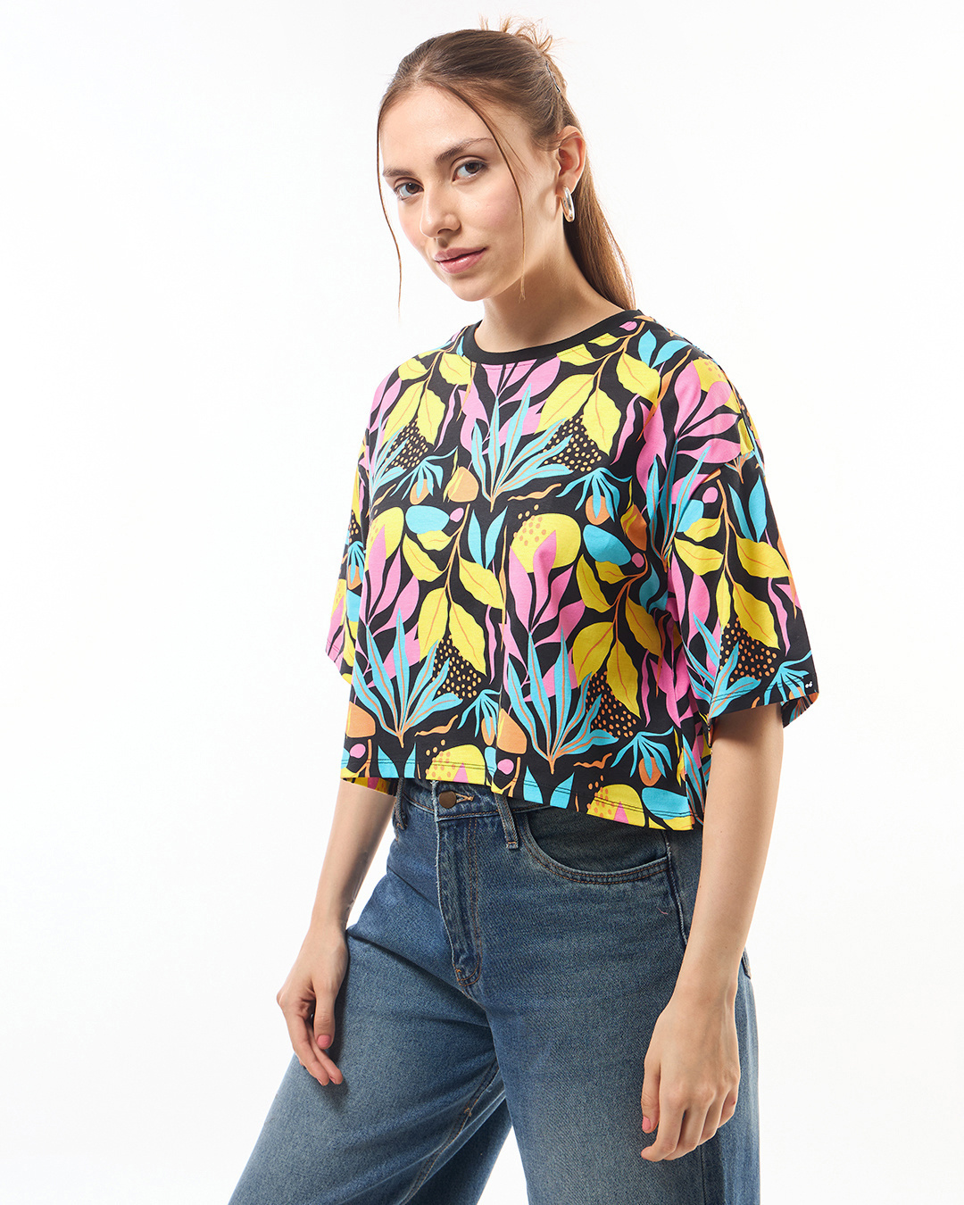 Shop Women's Multicolor All Over Printed Oversized Short Top-Back