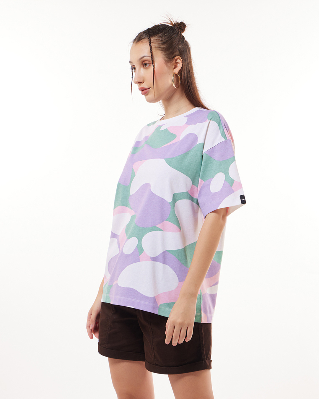 Shop Women's Multicolor Camo Printed Oversized T-shirt-Back